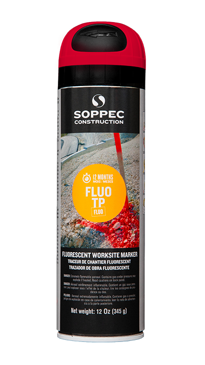TRACEUR DE CHANTIER FLUORESCENT AEROSOL 500ML SOPPEC ROUGE